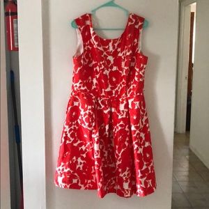 Formal Red Orange Floral Dress, Size 14